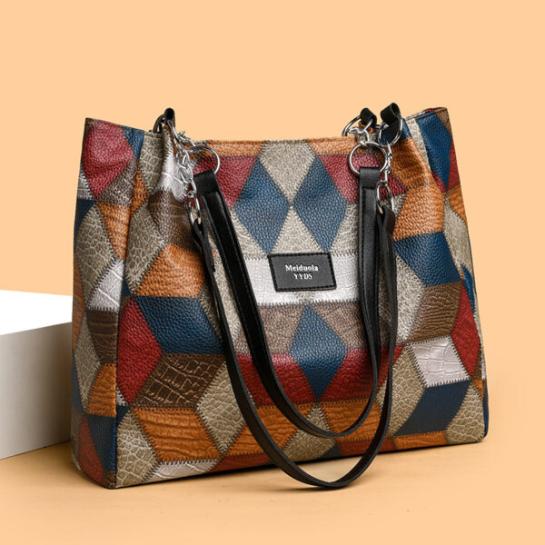 Retro Geometric Pattern Color-matching Shoulder Bag Fashion Large Capacity Stitching Handbag For Women Totes - Image 4