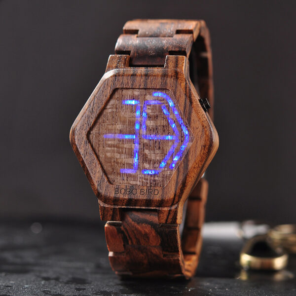 LED Display Wooden Watch Men Wristwatches Wood Night Vision