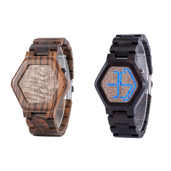 LED Display Wooden Watch Men Wristwatches Wood Night Vision - Image 5