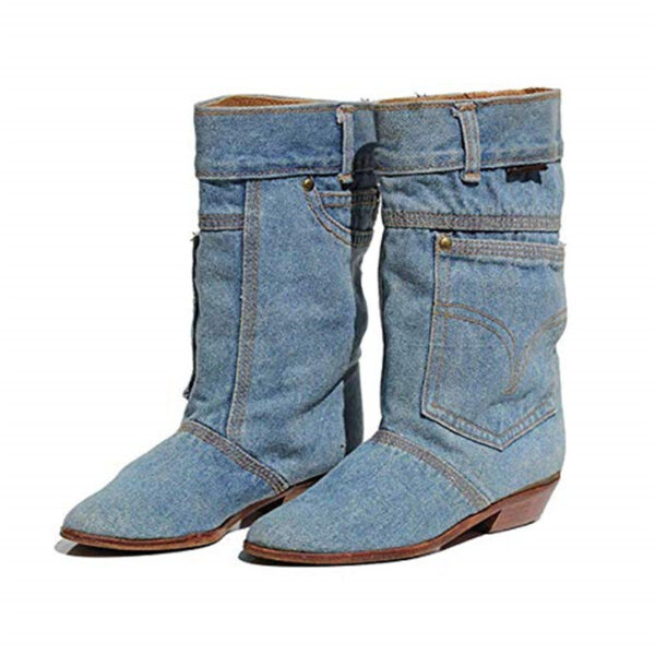 Women's Boots Mid-waist Low Heel Denim Casual - Image 5