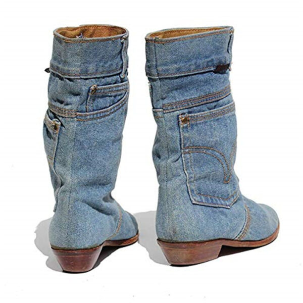 Women's Boots Mid-waist Low Heel Denim Casual - Image 2