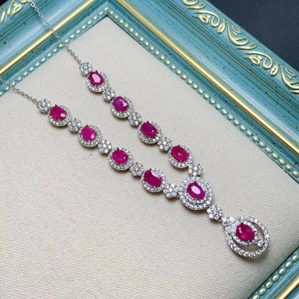 Women's 925 Silver Inlaid Natural Ruby Necklace - Image 5