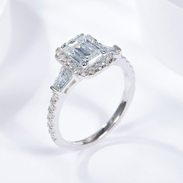 925 Sterling Silver D-color Emerald Cut Moissanite Ring - Image 6