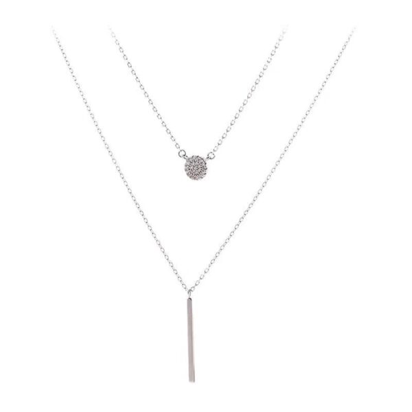 S925 Silver Color Double Chain Long Stick Micro Pave Zircon Round Pendant Necklaces For Women Trendy Jewelry - Image 5