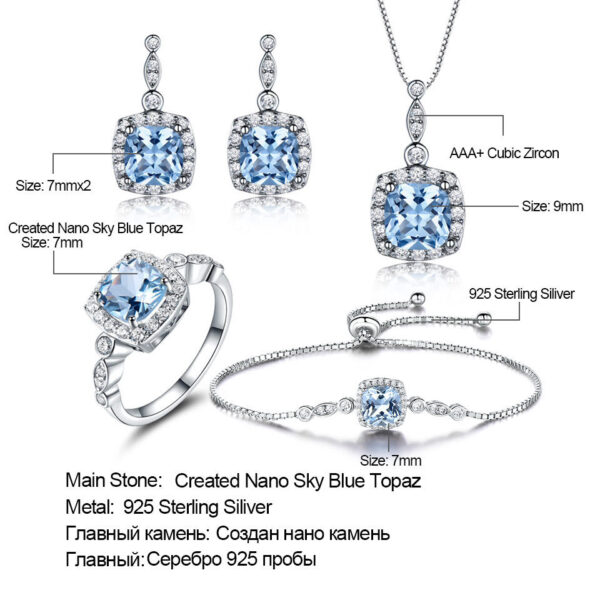 925 Sterling Silver Necklace Sky Blue Topaz Four-Piece Set - Image 2