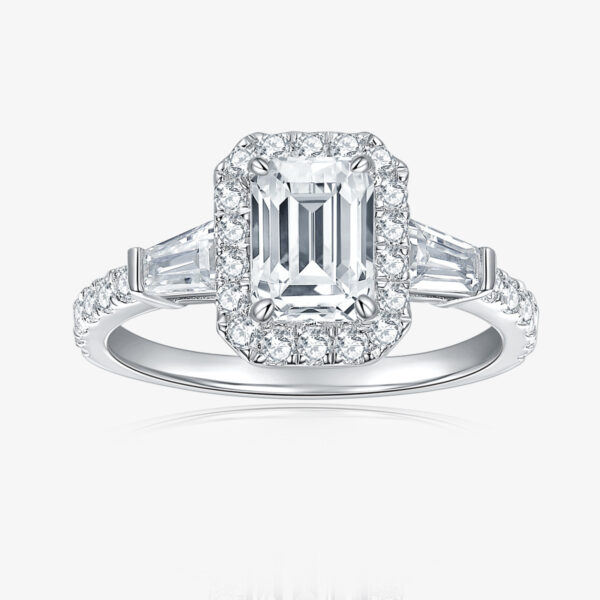 925 Sterling Silver D-color Emerald Cut Moissanite Ring - Image 8