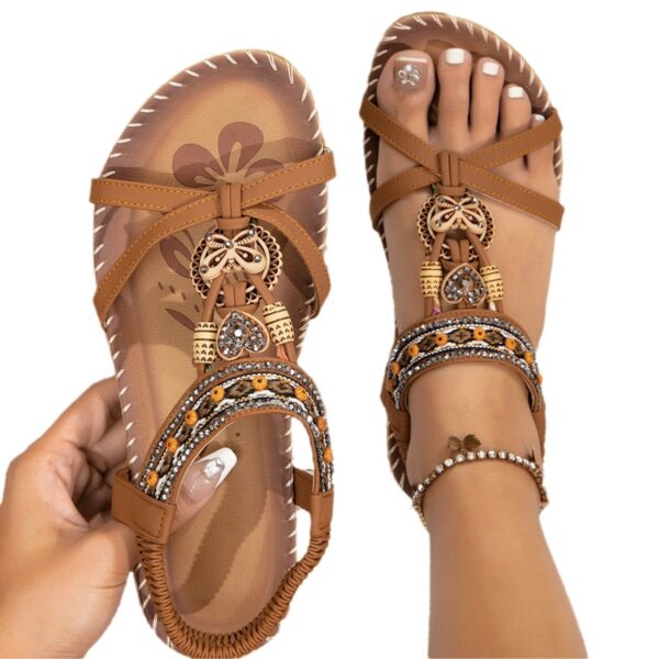 Women's Large Size Flat Bottom Flower Rhinestone Sandals - Image 4