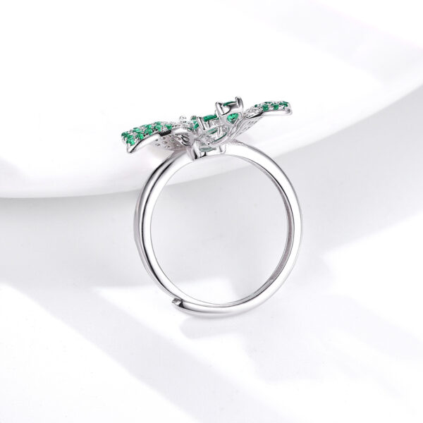 Butterfly Ring S925 Silver Set Natural Emerald - Image 3