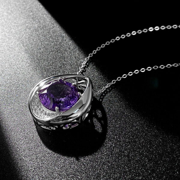 Fashion Simple Drop Shaped Pendant Versatile Temperament Amethyst Necklace Women's 925 Silver - Image 2