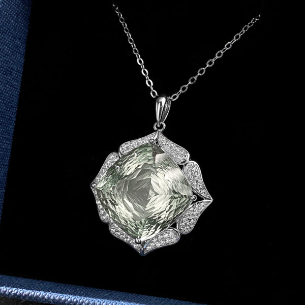 Luxury Sweater Chain Femininity S925 Silver Set Large Natural Green Crystal Pendant High-grade Jewelry - Image 5