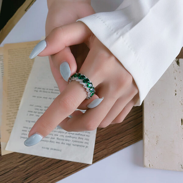 S925 Sterling Silver Green Dropstone Hollow Adjustable Ring - Image 5