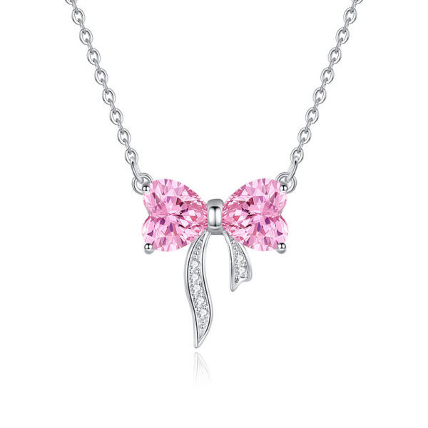 Women's Bow Zircon Necklace S925 Sterling Silver Clavicle Chain - Image 3