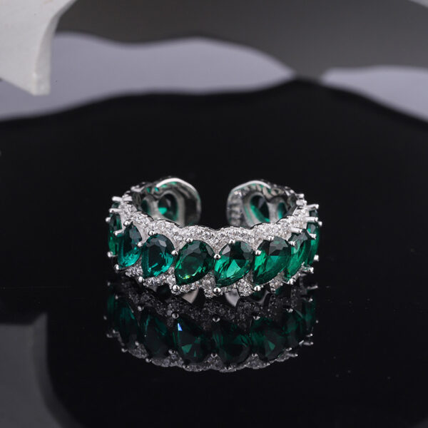 S925 Sterling Silver Green Dropstone Hollow Adjustable Ring - Image 3