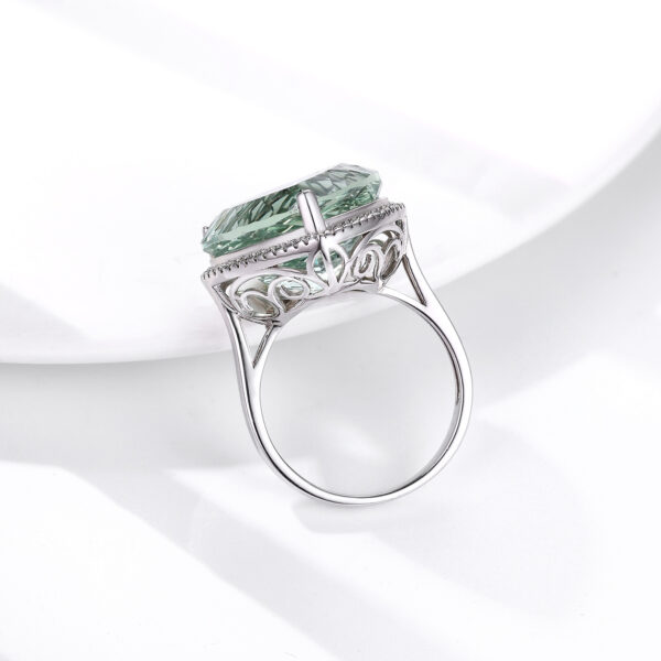 S925 Silver Inlaid Bird's Nest Cut Natural Green Crystal Ring Peach Heart Gem - Image 5