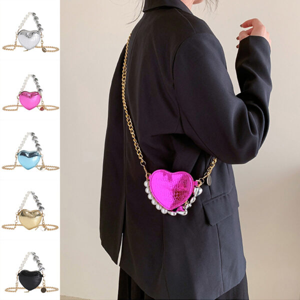 Mini Love-shape Pearls Handbag Fashion Cute Chain Lipstick Bag Women's Bright Candy Color Shoulder Messenger Bag - Image 8