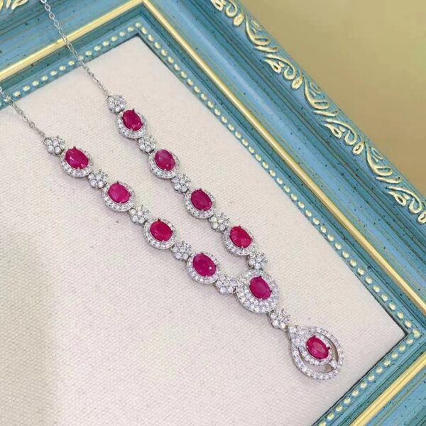 Women's 925 Silver Inlaid Natural Ruby Necklace - Image 4