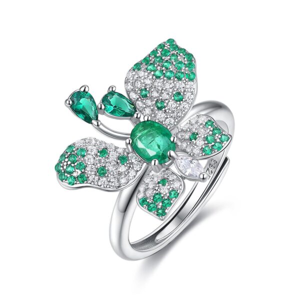 Butterfly Ring S925 Silver Set Natural Emerald - Image 5