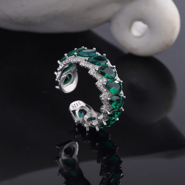 S925 Sterling Silver Green Dropstone Hollow Adjustable Ring - Image 2