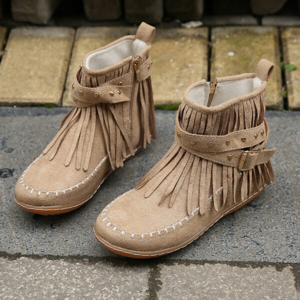 Women's Double-layer Tassel Flat Bottom Fleece-lined Boots - Image 4