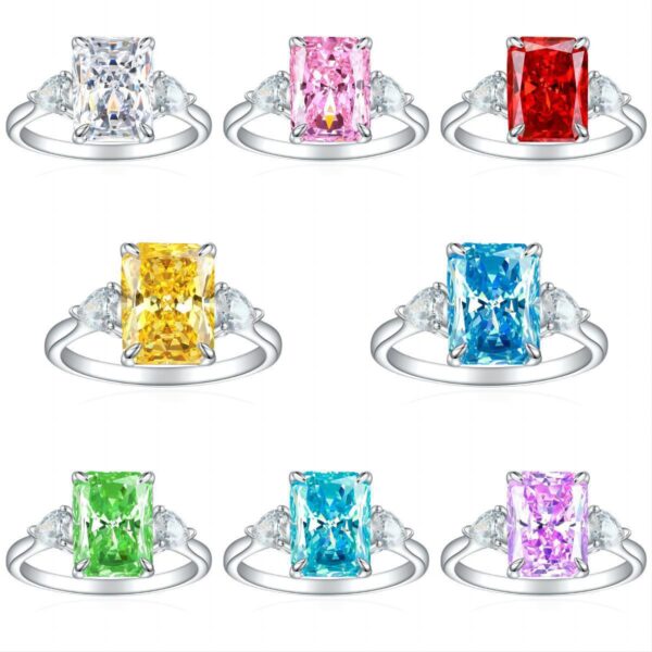 S925 Colorful Rectangular Rhinestone Ring Ins Fashion Love Rings For Women Luxury Jewelry - Image 3