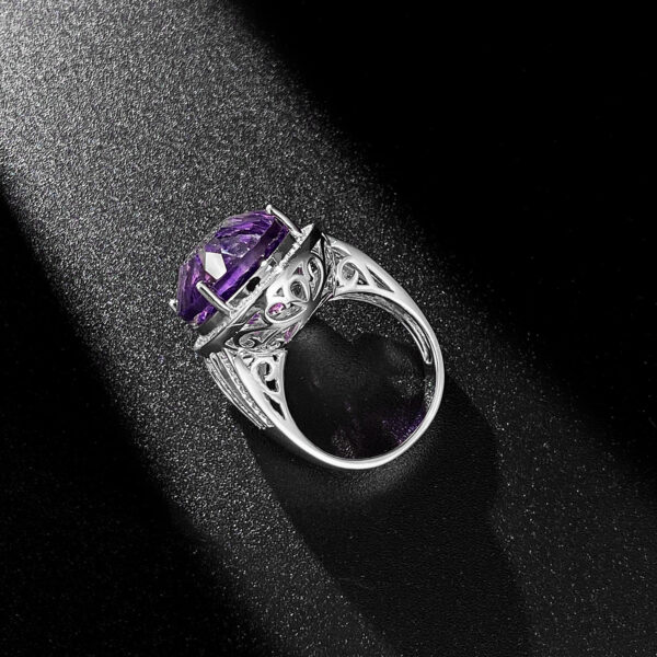 Light And Extravagant Wind Jewelry Large Denier Shaped Natural Amethyst Ring S925 Silver Set Crystal - Image 7