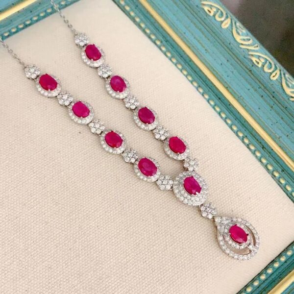 Women's 925 Silver Inlaid Natural Ruby Necklace - Image 3