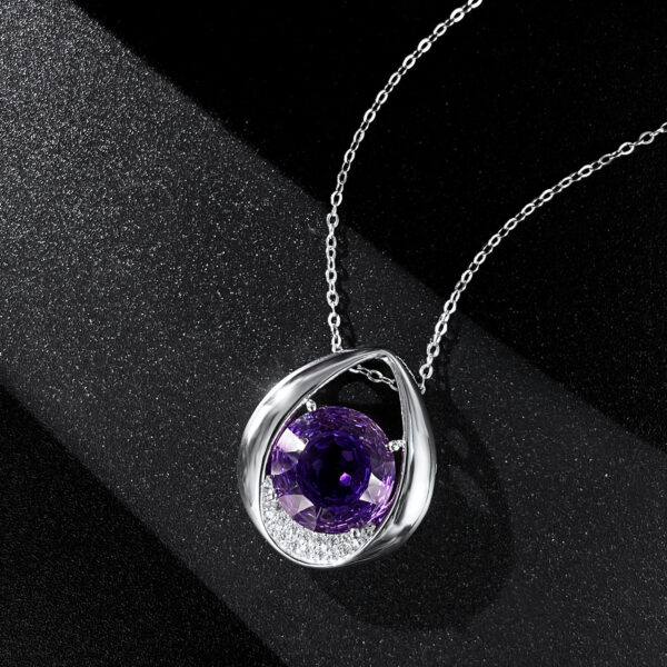 Fashion Simple Drop Shaped Pendant Versatile Temperament Amethyst Necklace Women's 925 Silver - Image 4