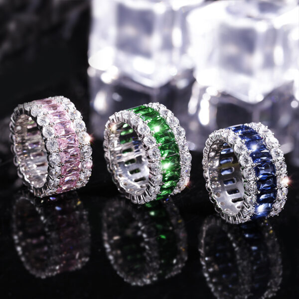 925 Sterling Silver Diamond Color Jewel Ring