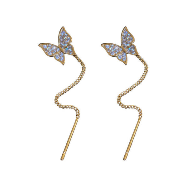 925 Silver Needle Long Tassel Butterfly Earrings - Image 3