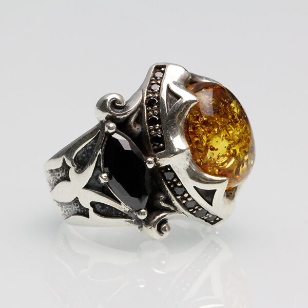 925 Thai Silver Ring Retro Gem Black Stone Amber - Image 2