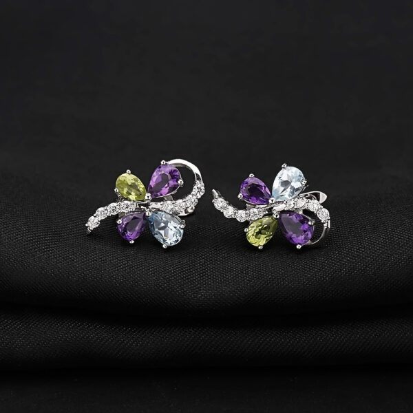 Butterfly-shaped Gem 925 Silver Earrings - Image 4