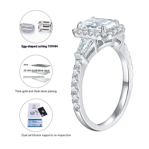 925 Sterling Silver D-color Emerald Cut Moissanite Ring - Image 3