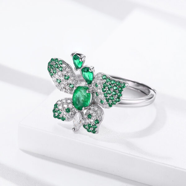 Butterfly Ring S925 Silver Set Natural Emerald - Image 2