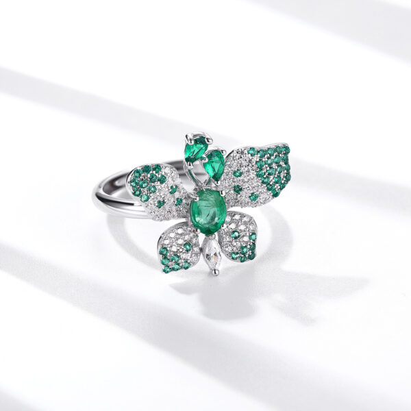 Butterfly Ring S925 Silver Set Natural Emerald - Image 4