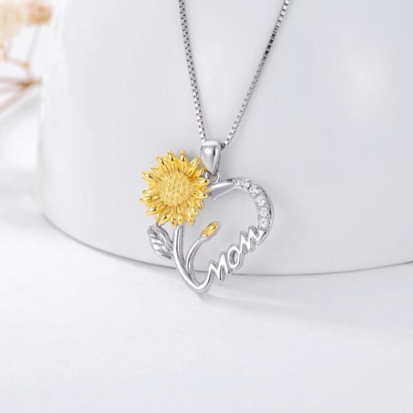 Necklace for Mom 925 Sterling Silver Sunflower Heart I Love You Mother Pendant Jewelry Mother's Day Birthday Gift - Image 3