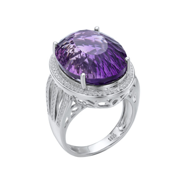 Light And Extravagant Wind Jewelry Large Denier Shaped Natural Amethyst Ring S925 Silver Set Crystal - Image 4