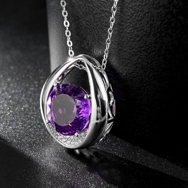 Fashion Simple Drop Shaped Pendant Versatile Temperament Amethyst Necklace Women's 925 Silver - Image 3